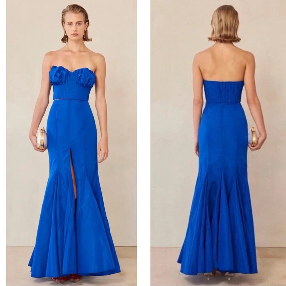 CULT GAIA Jori Taffeta Slit Flared Blue Maxi Skirt Size 0